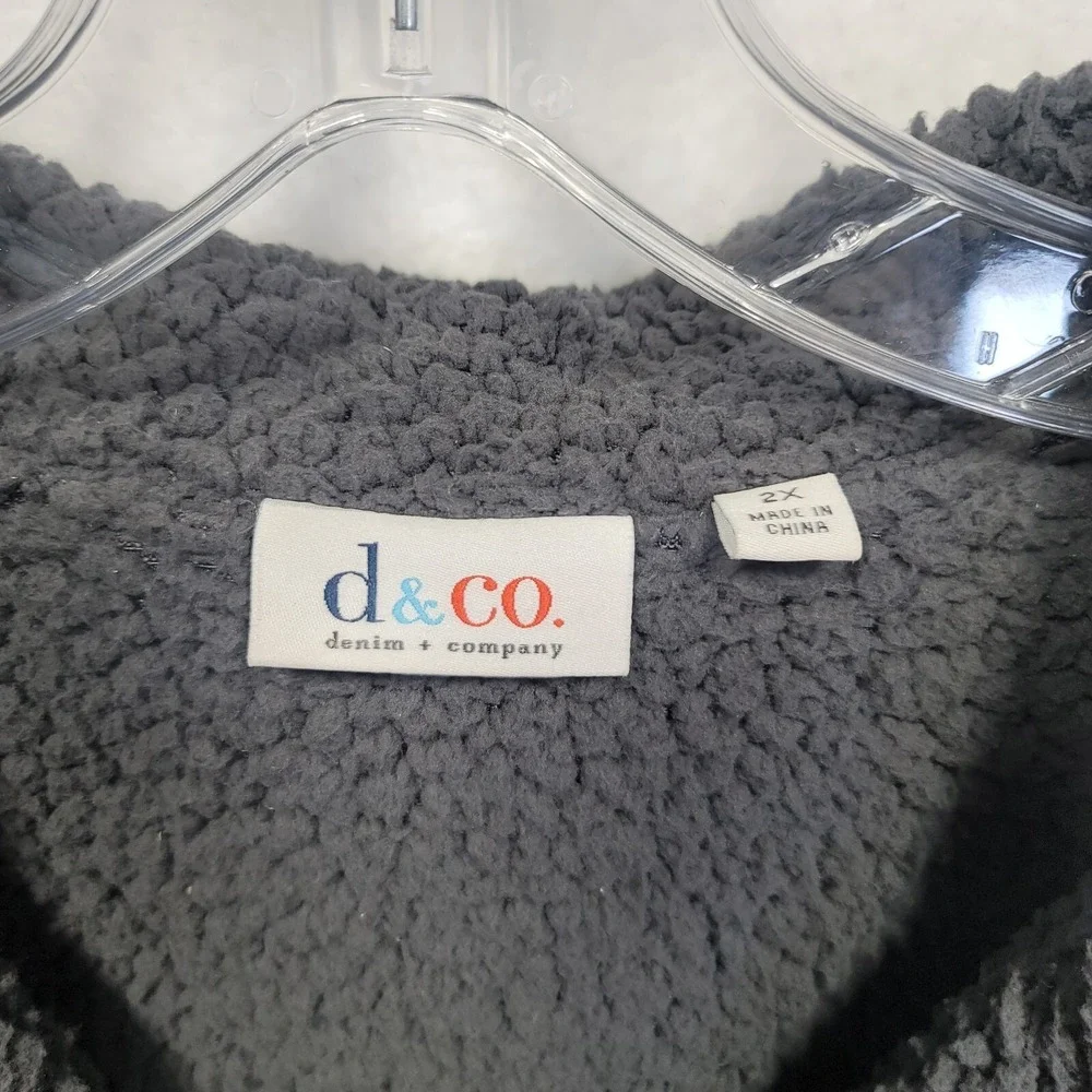Denim & Co Coat Size 2XL Women's Grey Long Faux Suede & Sherpa Lined
